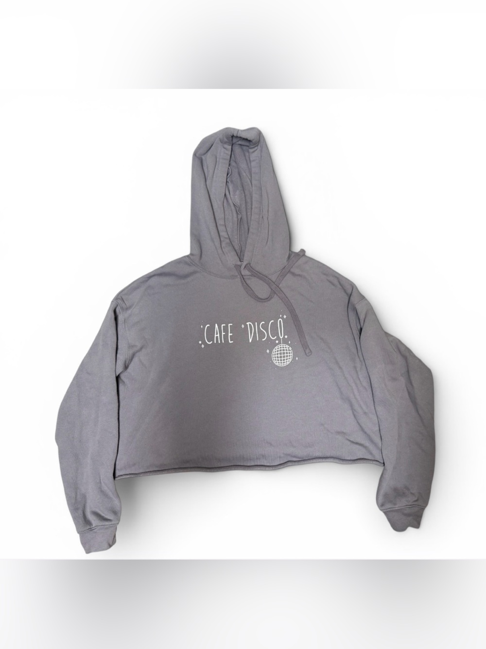 Gray "Cafe Disco" Cropped Hoodie